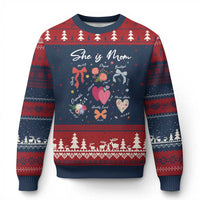 Mama Christian Religious Ugly Christmas Sweater She Is Mom Mother's Day Jesus Flowers Bow - Wonder Print Shop