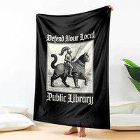 Defend Your Local Public Library Throw Blanket Knight Cat for Fantasy Book Lovers