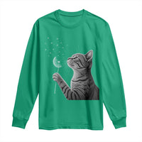 Cat Blowing Dandelion Long Sleeve Shirt Kitten Making A Wish Nature Art