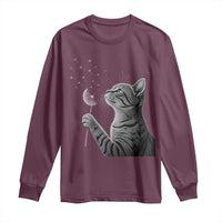 Cat Blowing Dandelion Long Sleeve Shirt Kitten Making A Wish Nature Art