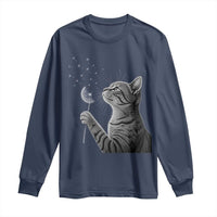 Cat Blowing Dandelion Long Sleeve Shirt Kitten Making A Wish Nature Art