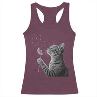 Cat Blowing Dandelion Racerback Tank Top Kitten Making A Wish Nature Art