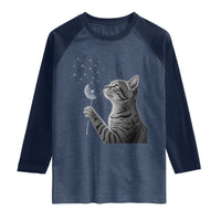 Cat Blowing Dandelion Raglan Shirt Kitten Making A Wish Nature Art