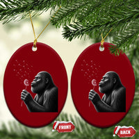 Bigfoot Blowing Dandelion Ceramic Ornament Funny Sasquatch Making A Wish