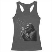 Bigfoot Blowing Dandelion Racerback Tank Top Funny Sasquatch Making A Wish