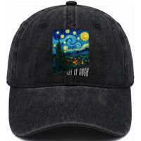 Let It Gogh Funny Vincent Van Gogh Washed Cotton Baseball Cap Starry Night Design Art Lover
