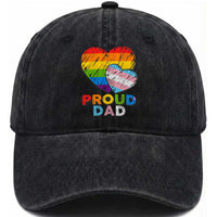 Funny Proud Dad LGBTQ Washed Cotton Baseball Cap LGBT Transgender Flag Heart Fathers Day