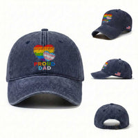Funny Proud Dad LGBTQ Washed Cotton Baseball Cap LGBT Transgender Flag Heart Fathers Day