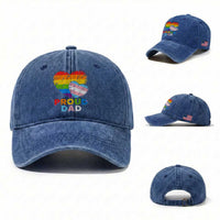Funny Proud Dad LGBTQ Washed Cotton Baseball Cap LGBT Transgender Flag Heart Fathers Day