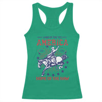 Funny 4th of July Western Cowboy Racerback Tank Top America Land Of The Yee Home Of The Haw - Wonder Print Shop