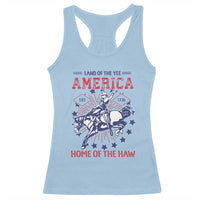 Funny 4th of July Western Cowboy Racerback Tank Top America Land Of The Yee Home Of The Haw - Wonder Print Shop