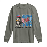 Funny 4th Of July Pregnancy Announcement Racoon Long Sleeve Shirt Red White And Due Eating For Two - Wonder Print Shop