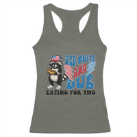 Funny 4th Of July Pregnancy Announcement Racoon Racerback Tank Top Red White And Due Eating For Two - Wonder Print Shop