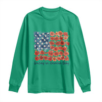 Funny 4th Of July Pregnancy Announcement Long Sleeve Shirt Growing An American Baby USA Flag Flowers - Wonder Print Shop