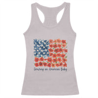 Funny 4th Of July Pregnancy Announcement Racerback Tank Top Growing An American Baby USA Flag Flowers - Wonder Print Shop