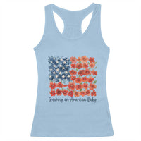 Funny 4th Of July Pregnancy Announcement Racerback Tank Top Growing An American Baby USA Flag Flowers - Wonder Print Shop