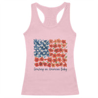 Funny 4th Of July Pregnancy Announcement Racerback Tank Top Growing An American Baby USA Flag Flowers - Wonder Print Shop