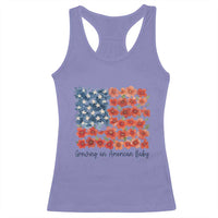 Funny 4th Of July Pregnancy Announcement Racerback Tank Top Growing An American Baby USA Flag Flowers - Wonder Print Shop
