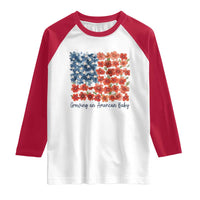 Funny 4th Of July Pregnancy Announcement Raglan Shirt Growing An American Baby USA Flag Flowers - Wonder Print Shop