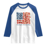 Funny 4th Of July Pregnancy Announcement Raglan Shirt Growing An American Baby USA Flag Flowers - Wonder Print Shop
