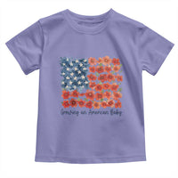 Funny 4th Of July Pregnancy Announcement Toddler T Shirt Growing An American Baby USA Flag Flowers - Wonder Print Shop