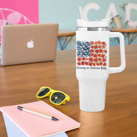 Funny 4th Of July Pregnancy Announcement Tumbler With Handle Growing An American Baby USA Flag Flowers - Wonder Print Shop