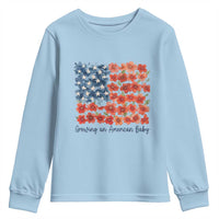 Funny 4th Of July Pregnancy Announcement Youth Sweatshirt Growing An American Baby USA Flag Flowers - Wonder Print Shop