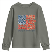 Funny 4th Of July Pregnancy Announcement Youth Sweatshirt Growing An American Baby USA Flag Flowers - Wonder Print Shop