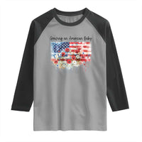 Funny 4th Of July Pregnancy Announcement Raglan Shirt Growing An American Baby USA Flag - Wonder Print Shop