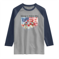 Funny 4th Of July Pregnancy Announcement Raglan Shirt Growing An American Baby USA Flag - Wonder Print Shop