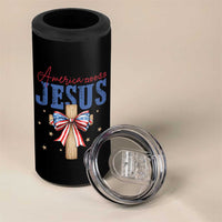 Funny America Needs Jesus 4 in 1 Can Cooler Tumbler 4th Of July Patriotic Christian Coquette Bow - Wonder Print Shop