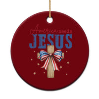 Funny America Needs Jesus Ceramic Ornament 4th Of July Patriotic Christian Coquette Bow - Wonder Print Shop