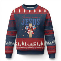 Funny America Needs Jesus Ugly Christmas Sweater 4th Of July Patriotic Christian Coquette Bow - Wonder Print Shop