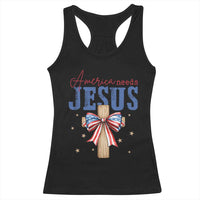 Funny America Needs Jesus Racerback Tank Top 4th Of July Patriotic Christian Coquette Bow - Wonder Print Shop