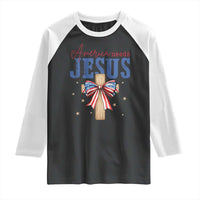 Funny America Needs Jesus Raglan Shirt 4th Of July Patriotic Christian Coquette Bow - Wonder Print Shop