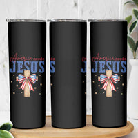 Funny America Needs Jesus Skinny Tumbler 4th Of July Patriotic Christian Coquette Bow - Wonder Print Shop