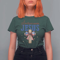 Funny America Needs Jesus T Shirt For Women 4th Of July Patriotic Christian Coquette Bow - Wonder Print Shop