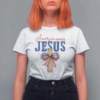 Funny America Needs Jesus T Shirt For Women 4th Of July Patriotic Christian Coquette Bow - Wonder Print Shop