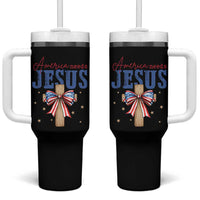 Funny America Needs Jesus Tumbler With Handle 4th Of July Patriotic Christian Coquette Bow - Wonder Print Shop
