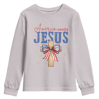 Funny America Needs Jesus Youth Sweatshirt 4th Of July Patriotic Christian Coquette Bow - Wonder Print Shop