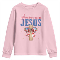 Funny America Needs Jesus Youth Sweatshirt 4th Of July Patriotic Christian Coquette Bow - Wonder Print Shop