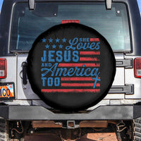 Funny She Loves Jesus And America Too Spare Tire Cover 4th Of July Christian American Flag - Wonder Print Shop