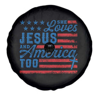 Funny She Loves Jesus And America Too Spare Tire Cover 4th Of July Christian American Flag - Wonder Print Shop