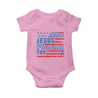 Funny She Loves Jesus And America Too Baby Onesie 4th Of July Christian American Flag - Wonder Print Shop