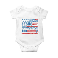 Funny She Loves Jesus And America Too Baby Onesie 4th Of July Christian American Flag - Wonder Print Shop
