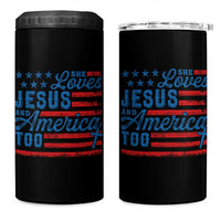 Funny She Loves Jesus And America Too 4 in 1 Can Cooler Tumbler 4th Of July Christian American Flag - Wonder Print Shop