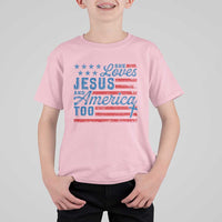 Funny She Loves Jesus And America Too T Shirt For Kid 4th Of July Christian American Flag - Wonder Print Shop