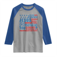 Funny She Loves Jesus And America Too Raglan Shirt 4th Of July Christian American Flag - Wonder Print Shop