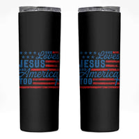 Funny She Loves Jesus And America Too Skinny Tumbler 4th Of July Christian American Flag - Wonder Print Shop