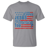 Funny She Loves Jesus And America Too T Shirt 4th Of July Christian American Flag - Wonder Print Shop